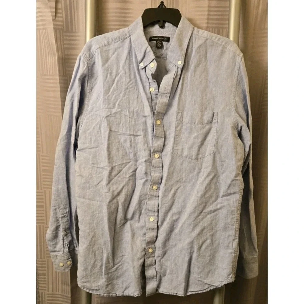 Banana Republic Mens Linen Blend‎ Button Up Shirt Sz Large 16/16.5 Preppy Career